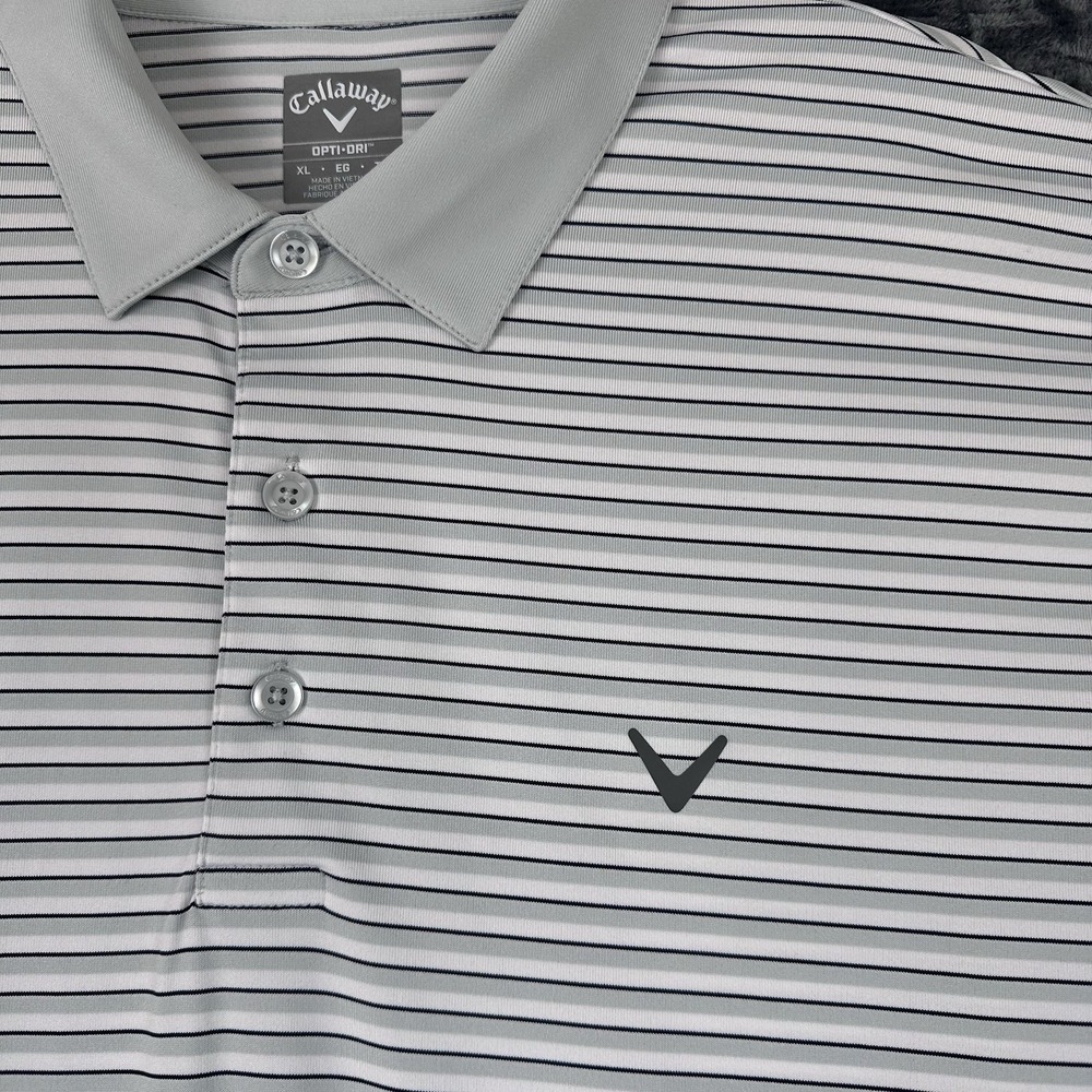 Callaway Opti-Dri Black/Gray Stripe White Golf Shirt XL Short Sleeve Activewear - Picture 4 of 14